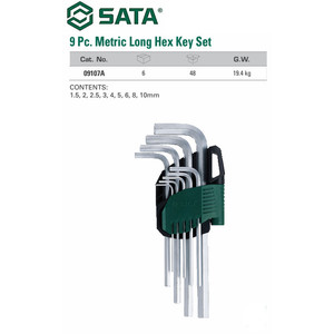 Kunci L 9 Pcs Long Arm Hex Key Set (Metric) 09107A Sata Tools