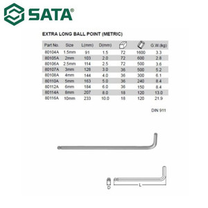 Kunci L 8 mm 80114A Metrik Extra Long Ball Point Hex Key Sata Tools