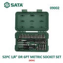 Kunci Shock Mata Sok 52 Pcs Metrik 09002 1/4" Dr 6PT Socket Sata Tools