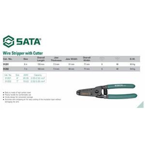 Tang Kupas Kabel 91202 Wire Stripper W/Cutter Pliers 7" Sata Tools
