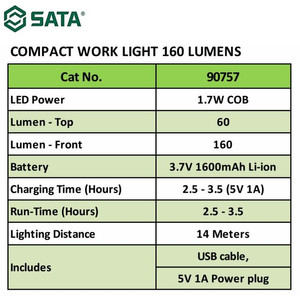 Lampu Senter Led 90757 Compact Work Light 160 Lumens Sata Tools