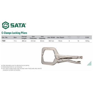 Tang Jepit Las 71601 C-Clamp Locking Pliers 11" Sata Tools