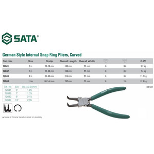 Tang Snap Ring Pliers Internal Curved 7" 72042 German Style Sata Tools