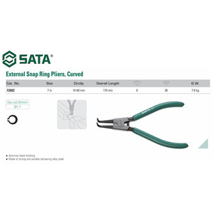 Tang Snap Ring Pliers External Open Curved 7" 72002 Sata Tools