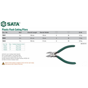 Tang Potong Plastik 7" - Plastic Flush Cutting Plier 70643 Sata Tools