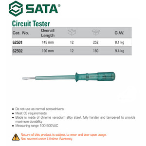Obeng Test Pen Circuit Tester 190 mm 62502 Sata Tools