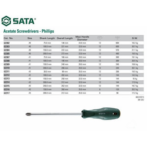 Obeng Plus Magnet PH 2 X 250 mm 62315 Acetate Screwdriver Sata Tools