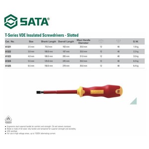 Obeng Listrik Minus 6.5 x 150 mm 61325 VDE SL Screwdriver Sata Tools