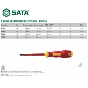 Obeng Listrik PH 3 x 150 mm 61224 VDE Insulated Screwdriver Sata Tools