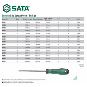 Obeng Plus 3 X 150 mm 63516 Cushion Grip PH Screwdriver Sata Tools