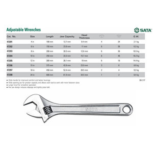 Kunci Inggris 8" / 200 mm 47203 Adjustable Wrench Sata Tools