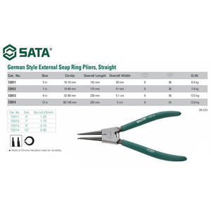 Tang Snap Ring Pliers External Open Straight 13" 72014 Germany Ty Sata