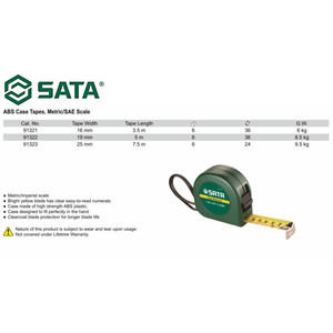 Meteran 7.5 M x 25 mm 91323 Abs Case Tape Metrik & SAE Inci Sata Tools