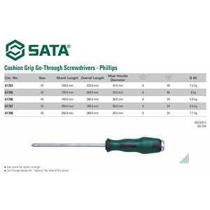 Obeng Ketok Plus 2 x 150 mm 61705 Phillips Screwdriver Sata Tools
