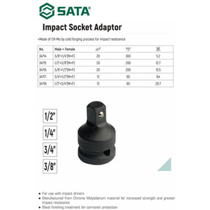 Adaptor Socket 34718 3/4"F X 1/2"M Impact Drive Adapter Sata Tools