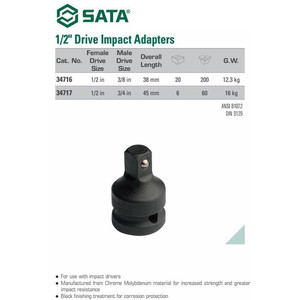 Adaptor Socket 34716 SATA 1/2" Female x 3/8" Mal Impact Drive Adapter
