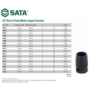 Kunci Shock Mata Sok Impact 1/2" 30 mm 34323 Socket Sata Tools