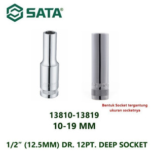 Kunci Sok Panjang 13819 1/2” /12.5mm 12PT Deep Socket 19 mm Sata Tools