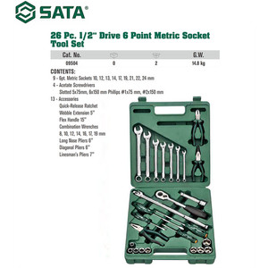 Kunci Shock Mata Sok 26 Pcs Metrik 09504 1/2" 6 PT Socket Sata Tools