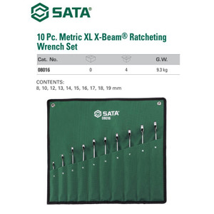 Kunci Ring Pas Set 10 Pc 08016 XL Xbeam Ratchet Combination Sata Tools