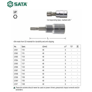 Mata Sok Bit Bintang T20 22103 - 3/8" Dr. Bit Socket Torx Sata Tools