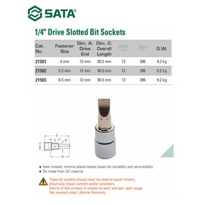 Mata Obeng 21501 Minus 1/4" Dr. Slotted Bit Socket 4.0 mm Sata Tools