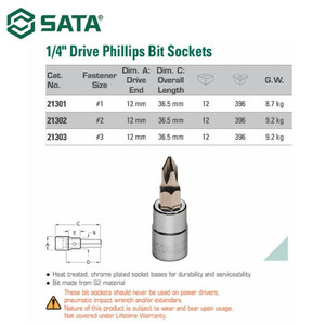 Kunci Shock Bit Plus PH 2 21302 1/4" Phillips Bit Socket #2 Sata Tools