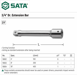 Sambungan/Adaptor Shock 16902 - 3/4" Dr. Extension Bar 4" Sata Tools
