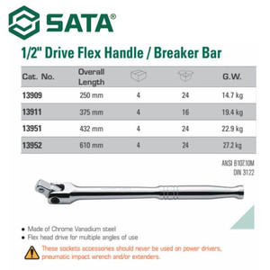 Gagang Kunci Sok 13951 1/2" Flex Handle/Breaker Bar 432mm Sata Tools