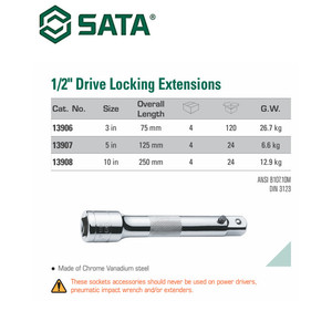 Kunci Adaptor Sok 250 mm 13908 1/2'' Lock Extension 10" Sata Tools