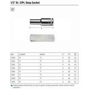 Kunci Sok Panjang 13819 1/2” /12.5mm 12PT Deep Socket 19 mm Sata Tools