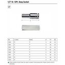 Kunci Sok Panjang 13810 1/2” /12.5mm 12PT Deep Socket 10 mm Sata Tools