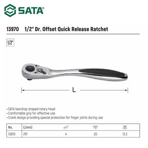 Gagang Kunci Sok 13970 1/2" Offset Quick-Release Ratchet Sata Tools