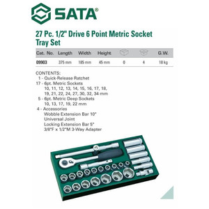 Kunci Shock 27 Pcs Metrik 09903 1/2" Dr Socket Set Sata Tools
