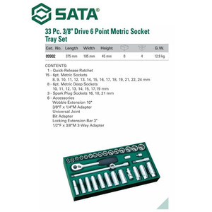 Kunci Shock 09902 33 Pc 3/8" Dr 6PT Metric Socket Tray Set Sata Tools