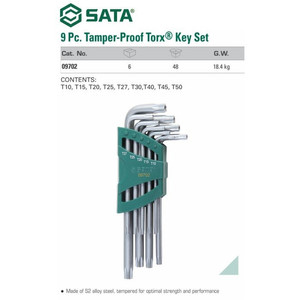 Kunci L Bintang 09702 9 Pcs Long Torx Hex Key Tamper-Proof Sata Tools