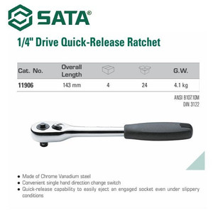 Gagang Kunci Sok 11906 1/4" Dr. Quick-Release Ratchet Sata Tools
