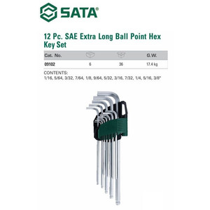 Kunci L Inci 09102 12 Pcs Extra Long Ball Point Hex Key Set Sata Tools