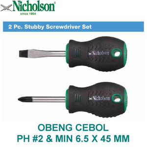 Obeng Cebol (Plus #2 &Min 6.5Mm) 2Pcs Stubby Screwdriver Set Nicholson