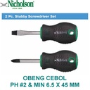Obeng Cebol (Plus #2 &Min 6.5Mm) 2Pcs Stubby Screwdriver Set Nicholson