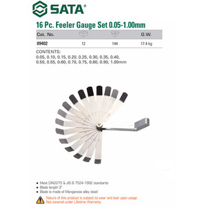 Kunci Stel Klep / Ukur Kerapatan 16 Pcs 09402 Feller Gauges Sata Tools