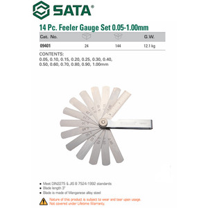 Kunci Stel Klep / Ukur Kerapatan 14 Pcs 09401 Feller Gauges Sata Tools