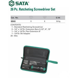 Obeng T Ratchet 26 Pcs 09343 Screwdriver Set Sata Tools