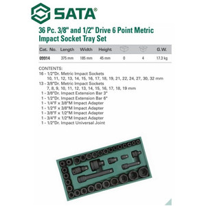Kunci Shock 36 Pcs 09914 3/8" & 1/2" Impact Socket Tray Set Sata Tools