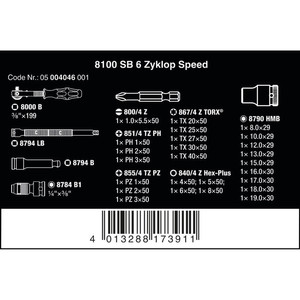 Tool Kit Set Wera 05004046001 Zyklop Speed Ratchet 3/8" Metric, 29Pcs
