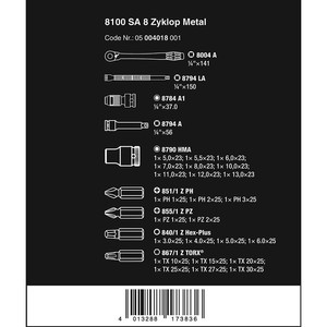 Tool Kit WERA 05004018001 Zyklop Metal Ratchet Switch 1/4" Metric 28Pc