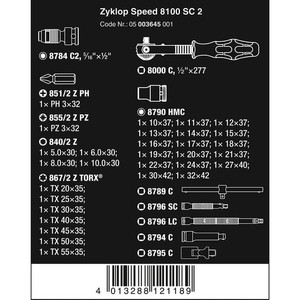 Tool Kit Wera 05003645001 Zyklop Speed Ratchet Set 1/2" Metric 37Pc