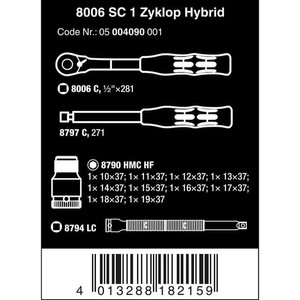 Tool Kit Wera 05004090001 Zyklop Hybrid Ratchet Set 1/2" Metric 13 Pcs