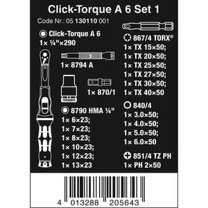 Torsi Torque Klik Set Wera 05130110001 Click-Torque A 6 Set 1 - 20 Pcs
