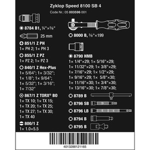 Tool Kit Wera 05003596001 Zyklop Ratchet Set 3/8" Drive imperial, 38Pc